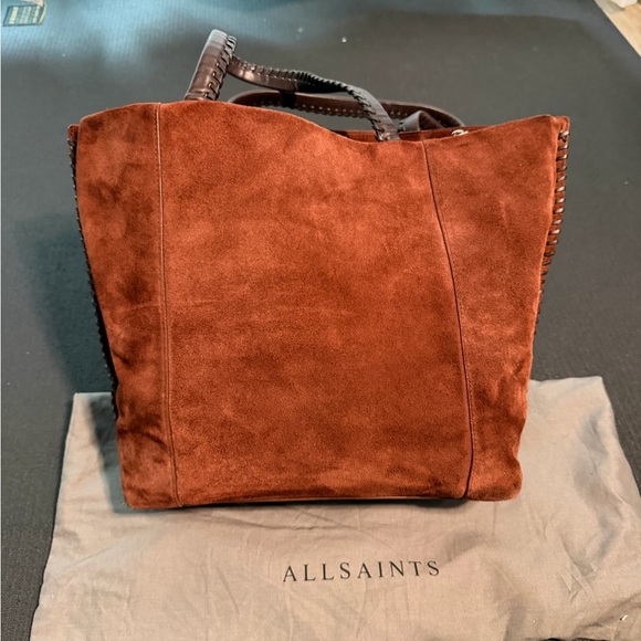 All Saints Brown Suede Tote Bag - Picture 2 of 7